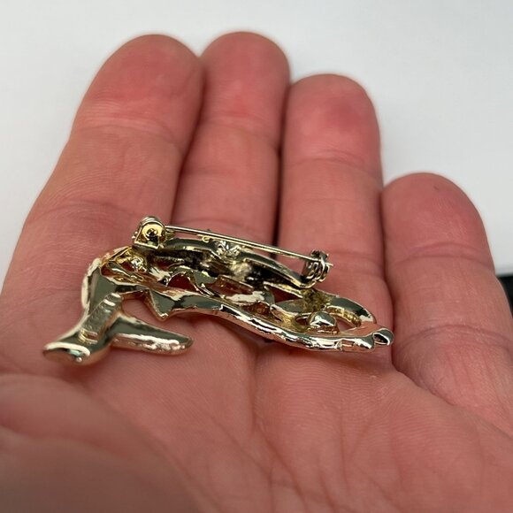 Vintage Gerrys Fish Brooch Pin Green Rhinestone Eye Accents Silver Tone MCM - Picture 5 of 7